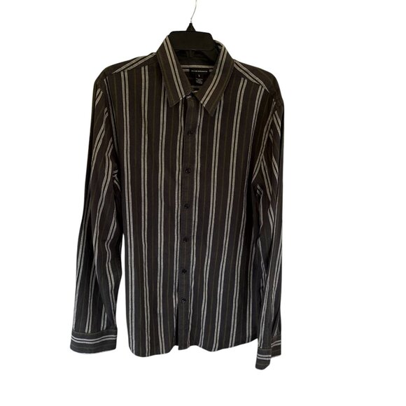 Club Monaco Button Down Shirt XL Striped Cotton Long Sleeve Black Gray  Casual - Picture 3 of 8